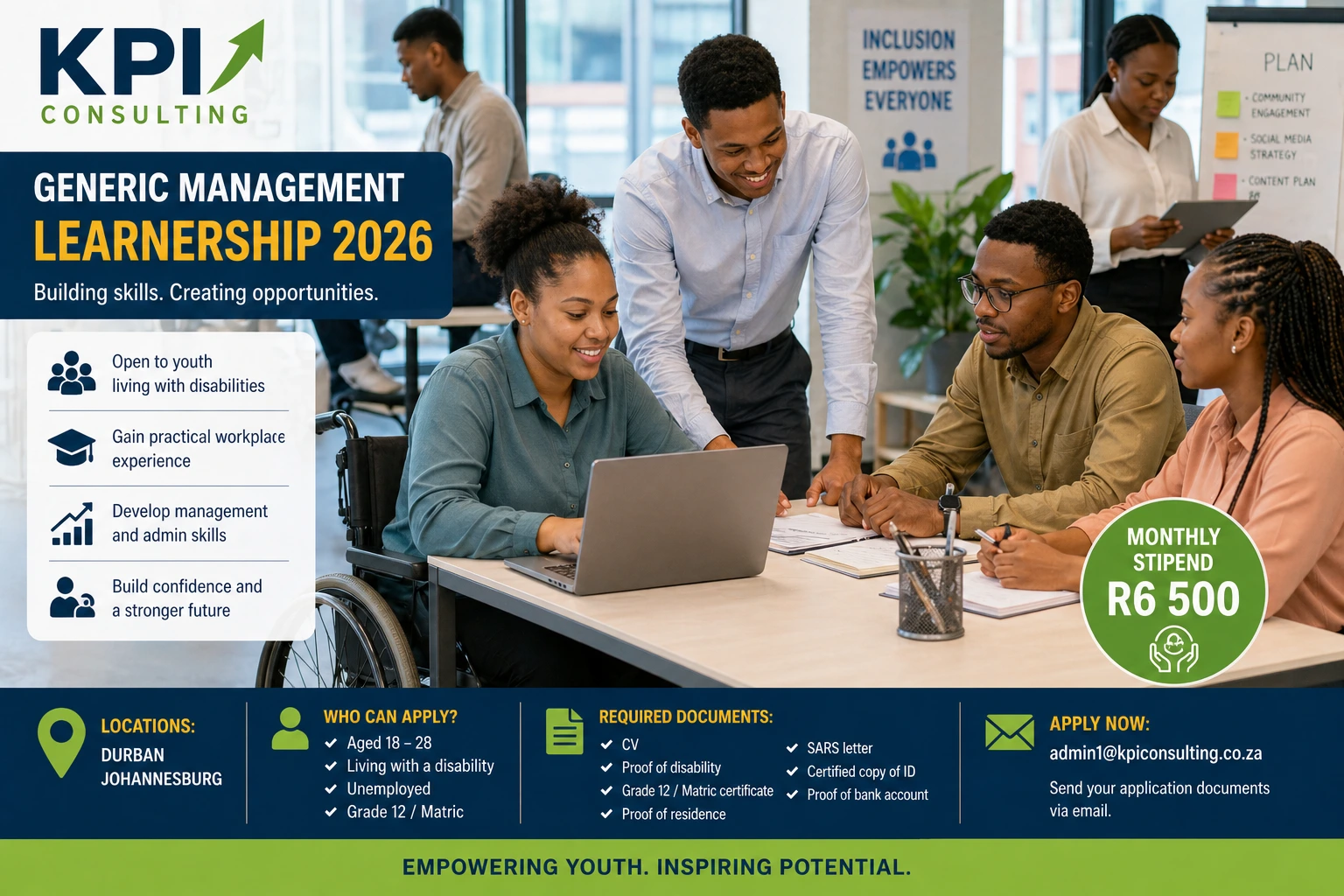 Generic Management Learnership 2026 With R6 500 Stipend: A Key Opportunity for Youth Living With Disabilities