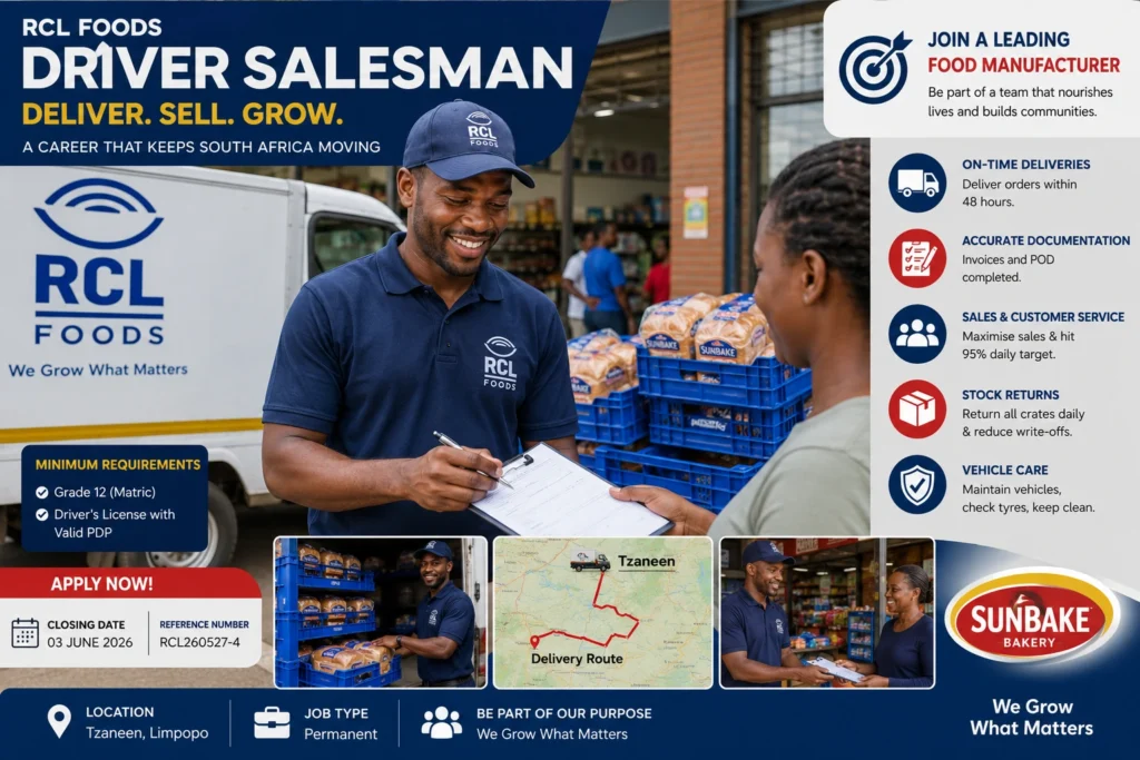 RCL Foods Driver Salesman job