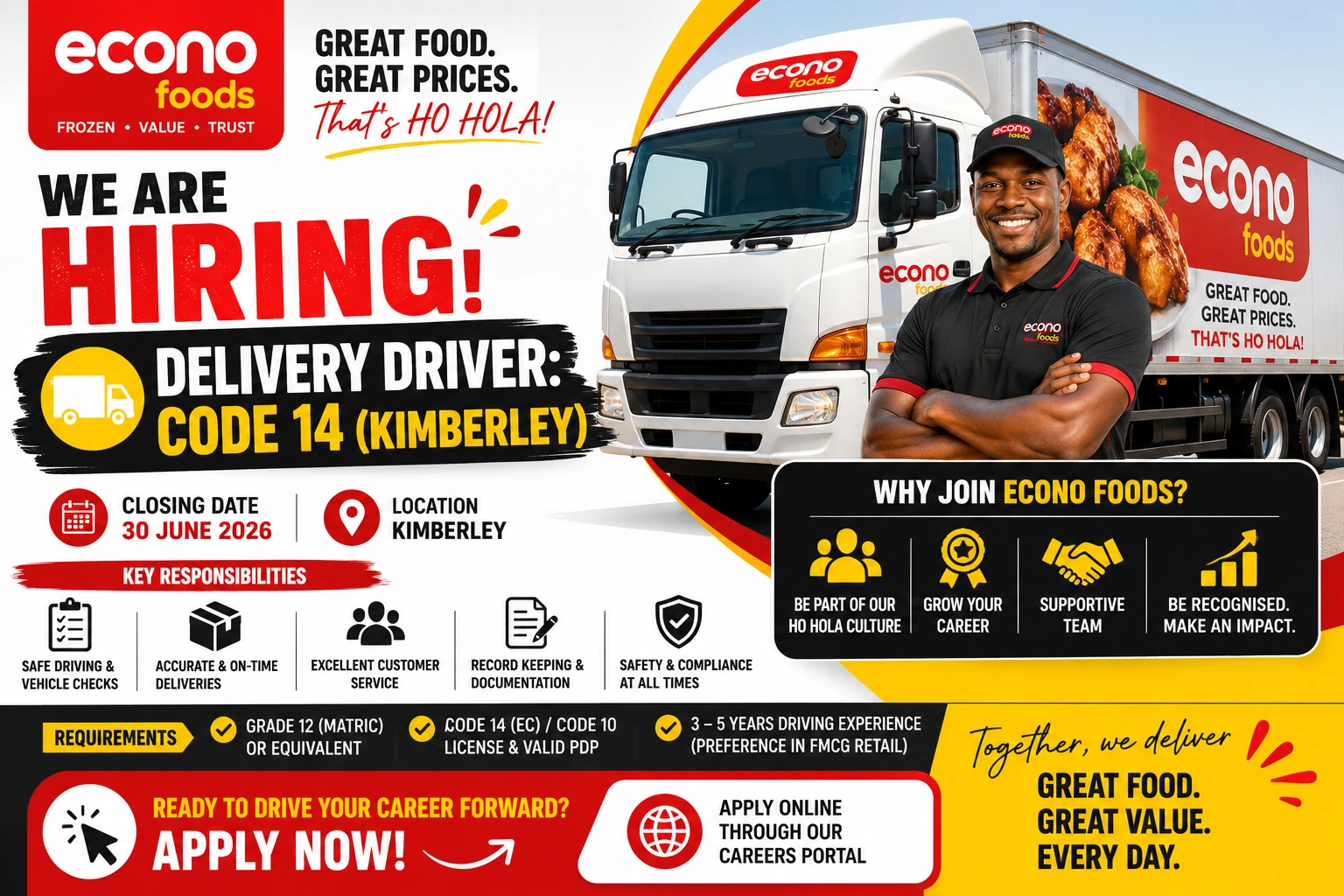 Econo Foods Delivery Driver Code 14 Kimberley Vacancy Closes Soon